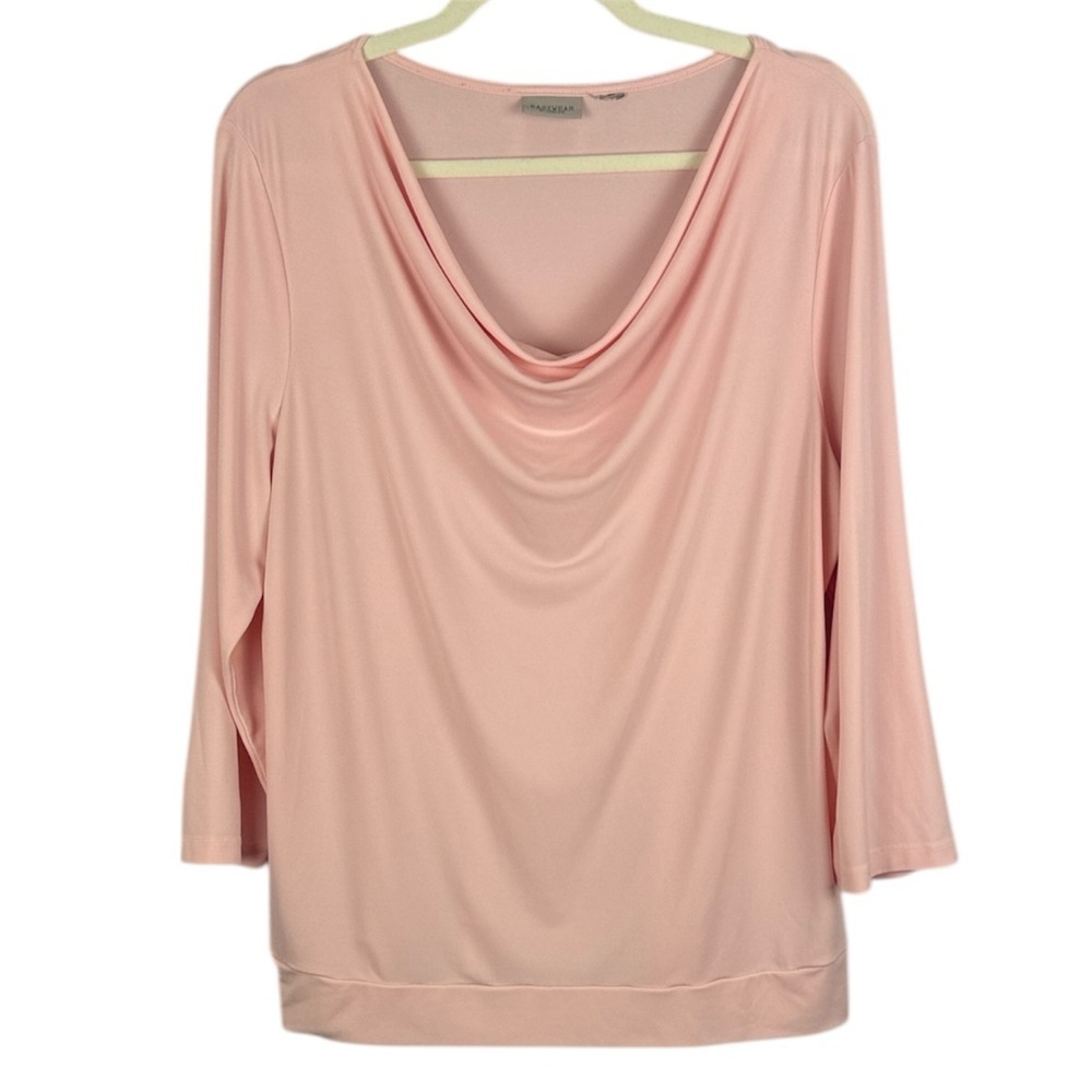 Chico's Easywear Casual Simple Stylish Soft Pink Cowl Neck Draped 3/4 Sleeve Top